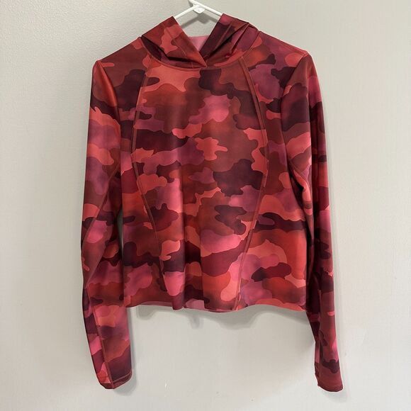 Athleta Tops - Athleta Womens Pinnacle Cropped Hoodie Red Mantra Camo Small Sweatshirt Pullover